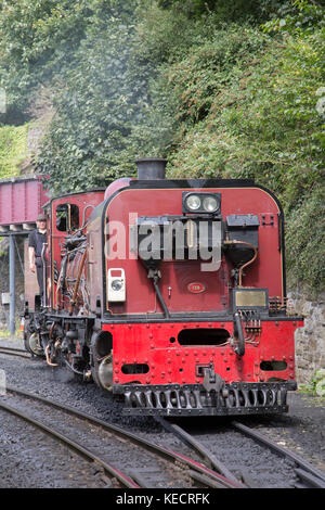 Dampfzug in Caernarfon auf festinioc und Welsh Highland Railway, Wales, Großbritannien Stockfoto