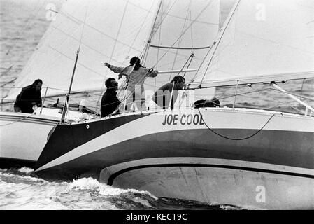 AJAXNETPHOTO - 1979 - HALBE TONNENWELTEN - SCHEVENINGEN, HOLLAND. JOE COOL BEI DER WELTMEISTERSCHAFT. FOTO: JONATHAN EASTLAND/AJAX REF:HDD/HALF TON/79. Stockfoto