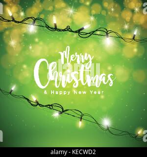 Vektor frohe Weihnachten Abbildung auf grünem Hintergrund mit Typografie und Urlaub Lichterkette. Stock Vektor