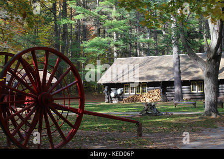 Eine wunderschöne Blockhütte in den Wäldern umgeben von Natur im Norden von Michigan, USA Stockfoto