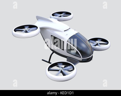 Weiß Selbstfahrer Pkw drone auf grauem Hintergrund. 3D-Bild. Stockfoto