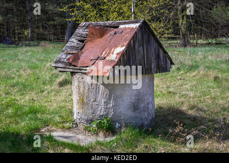 Alter Brunnen auf verlassenen Bauernhof in Kampinos Wald, große Waldkomplex in Masowien Woiwodschaft, westlich von Warschau in Polen Stockfoto