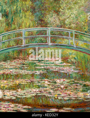 Brücke über einen Teich mit Seerosen. Künstler Claude