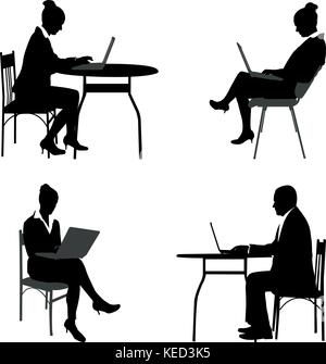Geschäft Leute arbeiten an ihren Laptops Silhouetten - Vektor Stock Vektor
