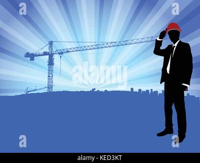 Architekt stand vor der Baustelle Hintergrund-Vektor Stock Vektor