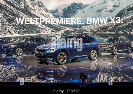 FRANKFURT, Deutschland - 13.09.2017: Neue 2018 BMW X3 Auto Debüt auf der Frankfurter Automobilausstellung IAA 2017. Stockfoto