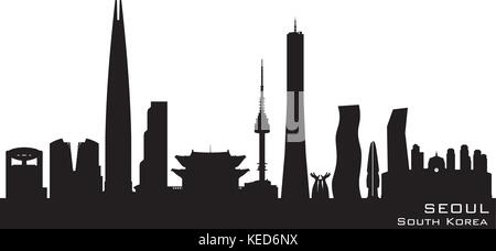 Seoul South Korea skyline Detaillierte vektor Silhouette Stock Vektor