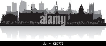 Leeds City Skyline Silhouette Vektor-illustration Stock Vektor