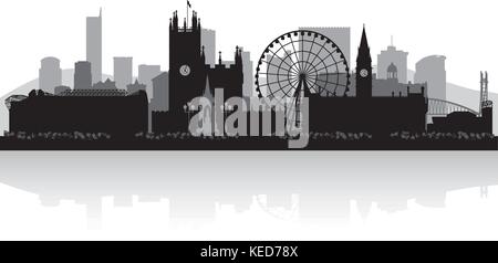 Manchester City Skyline Silhouette Vektor-illustration Stock Vektor