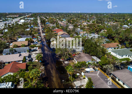 Bonita Springs Florida, Chapman Avenue Quinn Street, Überschwemmungsflut, Orkans Irma, Vogelperspektive oben, Häuser Häuser Häuser, Besucher Stockfoto