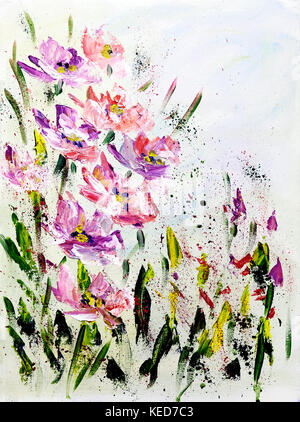 Von Hand bemalt, rosa und rote Blumen Stockfoto
