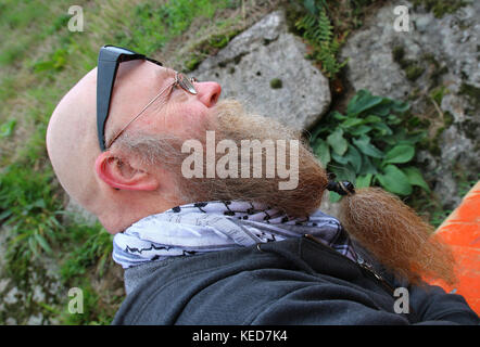 Mann mit langem Bart und Sonnenbrille Stockfoto