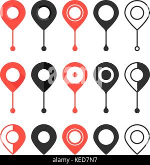 Satz von roten und schwarzen Karte pin Stock Vektor