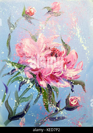 Von Hand bemalt, modernen Stil rosa Pfingstrosen Blumen. Stockfoto