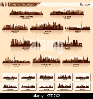 Die Skyline der Stadt. Europa. Vektor silhouette Abbildung. Stock Vektor