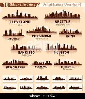 Die Skyline der Stadt. 10 Städte der USA #2 Stock Vektor