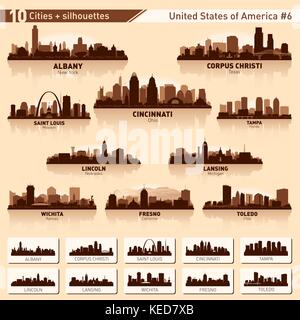 Die Skyline der Stadt. 10 Vektor Stadt Silhouetten der USA #6 Stock Vektor