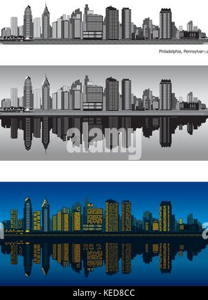 Skyline von Philadelphia mit Spiegelung im Wasser Stock Vektor