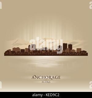 Anchorage Alaska Stadt Skyline Silhouette. Vektor-illustration Stock Vektor