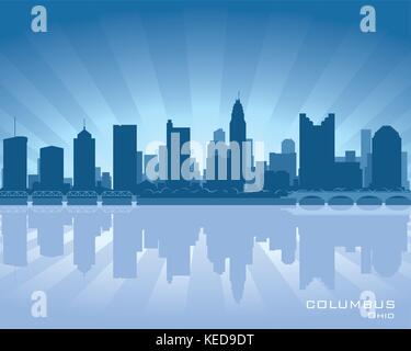 Columbus, Ohio Skyline Illustration mit Spiegelung im Wasser Stock Vektor