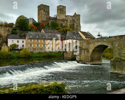 Ruine der Burg Runkel über die Lahn, Hessen, Deutschland. Stockfoto