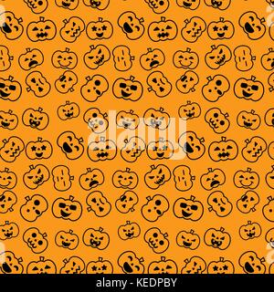 Einfache Linie der halloween kürbis Symbol Muster in verschiedenen Emotion auf orange Hintergrund für Illustrator vektor design Konzept Stock Vektor
