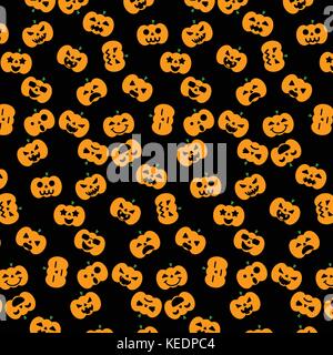 Orange Halloween Kürbis Symbol Muster in verschiedenen Emotion auf orange Hintergrund für Illustrator vektor design Konzept Stock Vektor