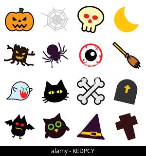 Sammlung von bunten isoliert Silhouetten halloween Symbole auf dem weißen Hintergrund für Grafik illustrator Design Stock Vektor