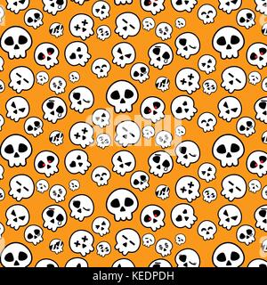 Einfache Linie von Halloween Skelett Kopf Symbol Muster in verschiedenen Emotion auf orange Hintergrund für Illustrator vektor design Konzept Stock Vektor
