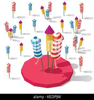 Poly niedrige Feuerwerk Raketen Stock Vektor
