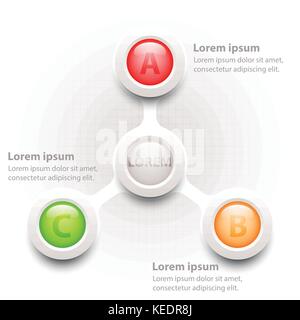 Bunte 3d-Kreis mit drei Themen auf Raster für die Präsentation der Website cover Poster vektor design Infografik Abbildung: Konzept Stock Vektor