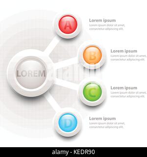 Bunte 3d-Kreis mit vier Themen, die auf das Raster für die Präsentation der Website cover Poster vektor design Infografik Abbildung: Konzept Stock Vektor