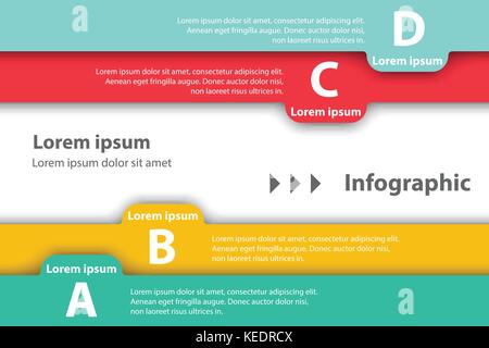 Vier bunte Streifen Platz mit Schatten auf weißem Hintergrund für die Darstellung der Abdeckung Poster vektor design Infografik Abbildung: Konzept Stock Vektor