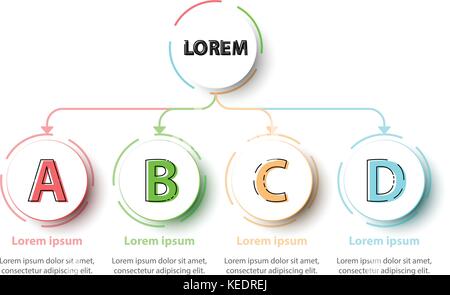 Vier Themen farbigen 3d-Kreise in organisieren Grafik auf weißem Hintergrund für die Präsentation der Website cover Poster vektor design Infografik Abbildung Stock Vektor