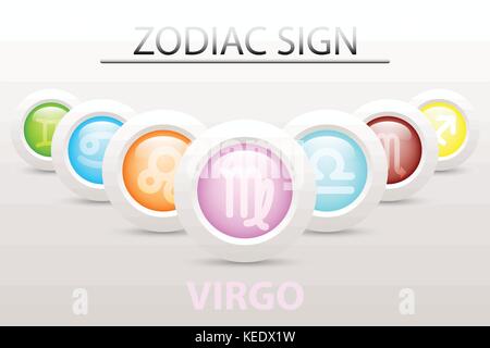 Horoskop Astrologie Sternzeichen Symbol der Jungfrau auf Sequenz mit 3d Einfache weiße Taste, Papier und Schatten fallen in Graphic design Symbol Vektor Stock Vektor