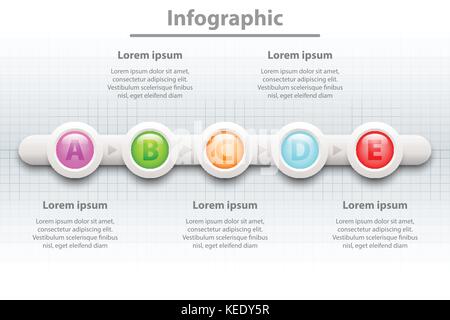 Bunte fünf Themen 3d Papier Kreis in der Reihenfolge Zeitrahmen für die Präsentation der Website cover Poster vektor design Infografik Abbildung: Konzept Stock Vektor