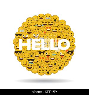 Emoji emoticon Zeichen Gesichter in einem Kreis mit Nachricht Stock Vektor
