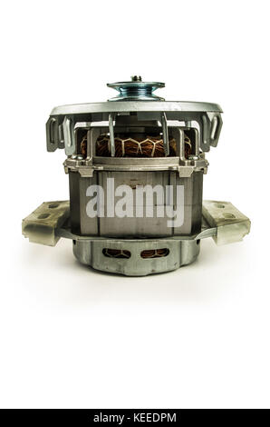 Elektromotor auf weißem Hintergrund Stockfoto