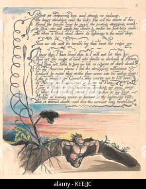 William Blake Amerika. Eine Prophezeiung, Platte 4, Still, als verzweifelte liebe.... Stockfoto