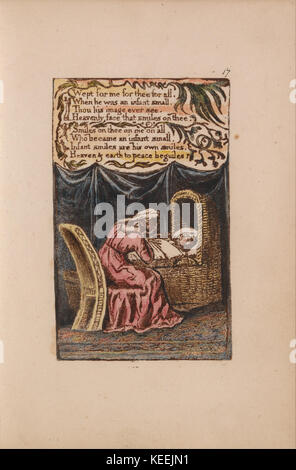 Platte 17 aus William Blakes „Songs of Innocence and of Experience“ mit dem Titel „A Cradle Song“ zeigt eine Szene aus der Sammlung gravierter Gedichte des Dichters. Stockfoto