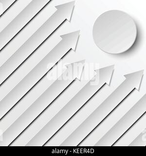 3D graues Papier Pfeile auf grauem Hintergrund mit Kreis in der Ecke für kreative Business-Grafik-Design-Konzept Stock Vektor