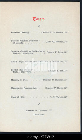 Das 4. Jährliche Bankett des Ancient & Accepted Scottish Rite fand im Hotel Iroquois in Buffalo, New York, statt. Diese Veranstaltung war ein bedeutendes Treffen für Mitglieder der Freimaurerorganisation im frühen 20. Jahrhundert. Stockfoto