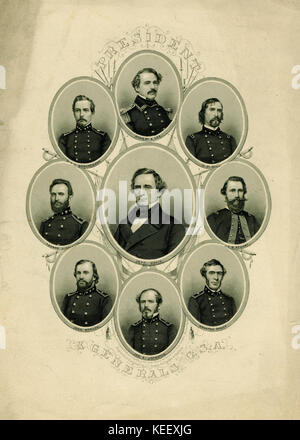 Präsident und Generäle C.S.A. (Jefferson Davis umgeben von Generäle Robert E. Lee, A.P. Hill, J.E.B. Stuart, Braxton Bragg, Joseph E. Johnston, John Morgan, Thomas J. Jackson, und Beauregard) Stockfoto