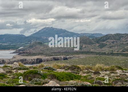 Cavalleria Leuchtturm anzeigen. Menorca, Balearen, Spanien Stockfoto