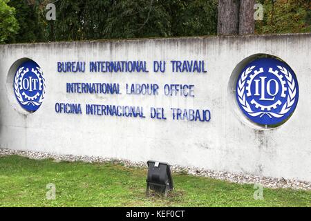 Genf, Schweiz - Oktober 1, 2017: International Labour office Logo auf eine Wand. Stockfoto