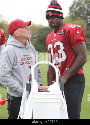 London, Großbritannien. 20 Okt, 2017. zurück Adrian Peterson laufen an der Arizona Cardinals Pressekonferenz und Praxis an der Hazelwood Zentrum, Sunbury, vor Ihren nfl uk internationale Reihe Spiel vs Los Angeles rams in Twickenham Stadium, London, UK, 20. Oktober 2017 Foto von Keith mayhew Credit: Keith mayhew/alamy leben Nachrichten Stockfoto