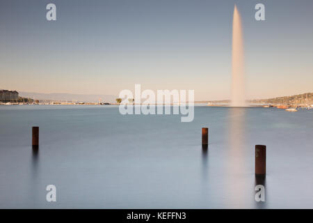 Le Jet d'Eau et la Rade de Genève Stockfoto