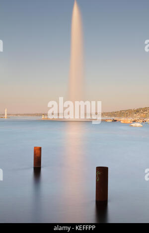 Le Jet d'Eau et la Rade de Genève Stockfoto