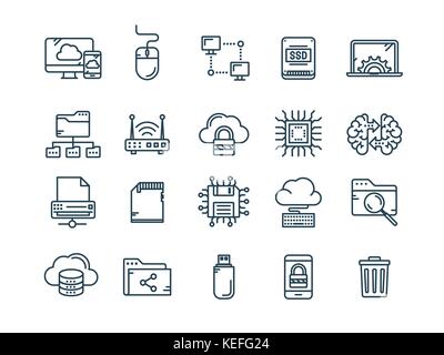 Cloud omputing. Internet Technologie. Online Services. Daten, Informationen Sicherheit.. dünne Linie Web Icon Set. Überblick icons Collection. Vector Illustration. Stock Vektor