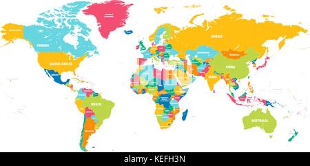 Bunte hi detaillierte Vektor Weltkarte mit allen Ländern Namen Stock Vektor
